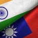 Taiwan and India flags together textile cloth, fabric texture