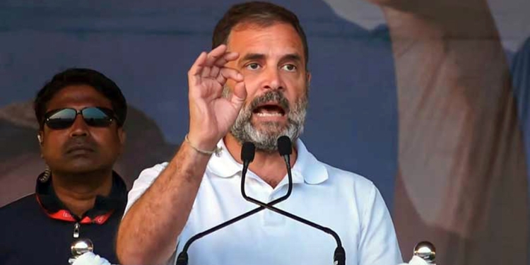 Congress leader Rahul Gandhi speaks at a public meeting during the 'Bharat Jodo Nyay Yatra', in Aurangabad district | PTI